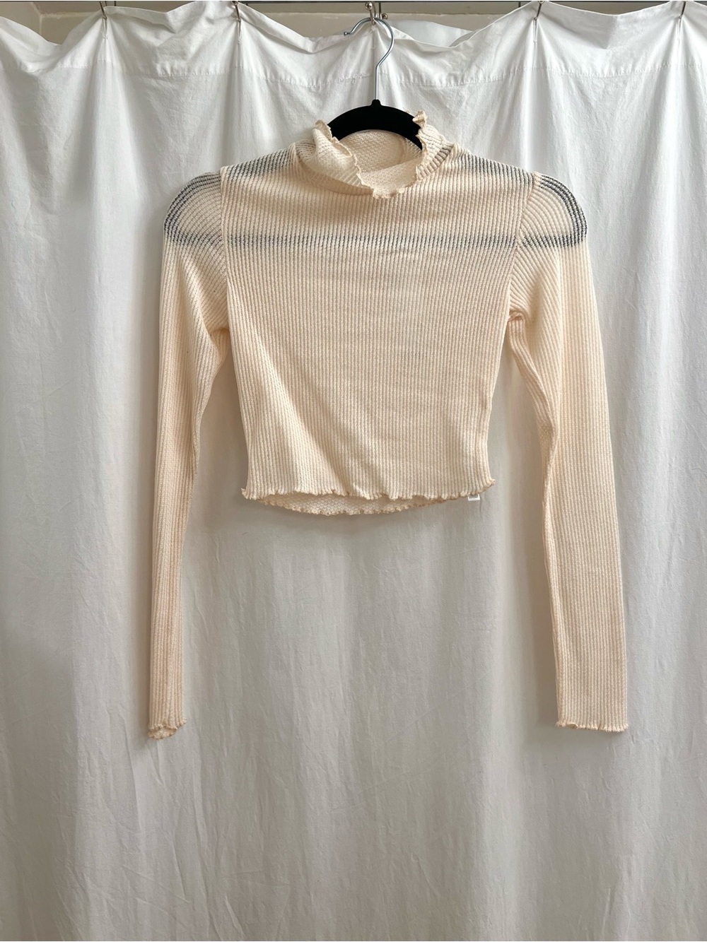Urban Outfitters Cream Ribbed Mock Neck Long Sleeve Crop Top